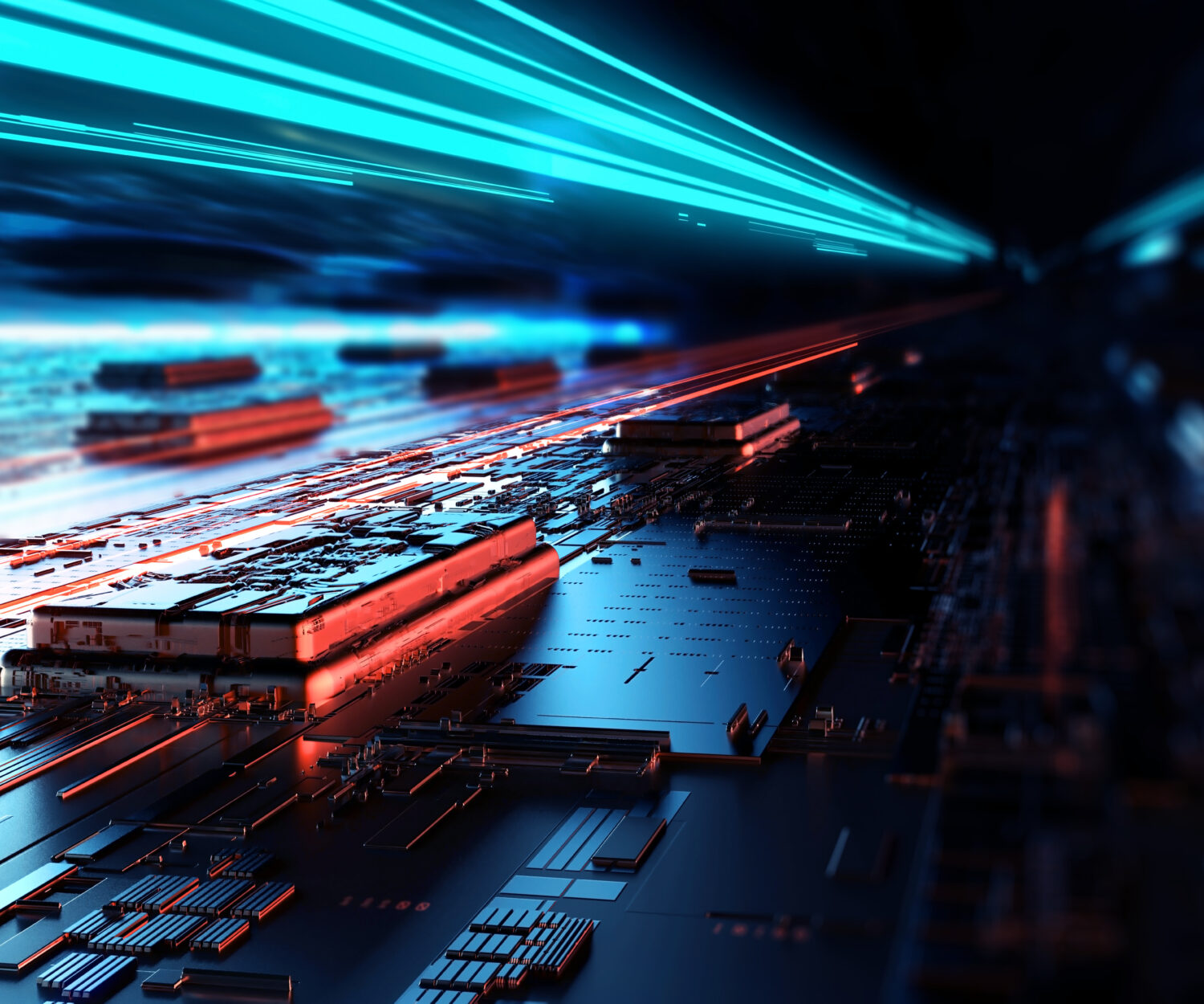 Abstract background circuit board futuristic server. Can be used as digital dynamic wallpaper, technology background. 3d rendering