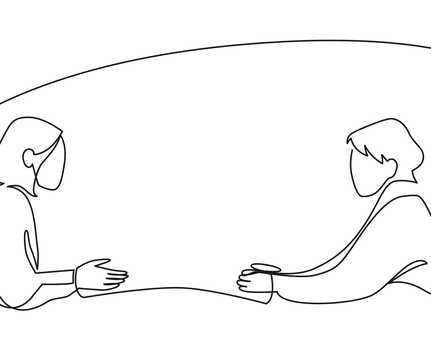 Job interview - vector modern simple one line design composition with recruiter and candidate. Continuous Line Drawing of Two women are talking at the table