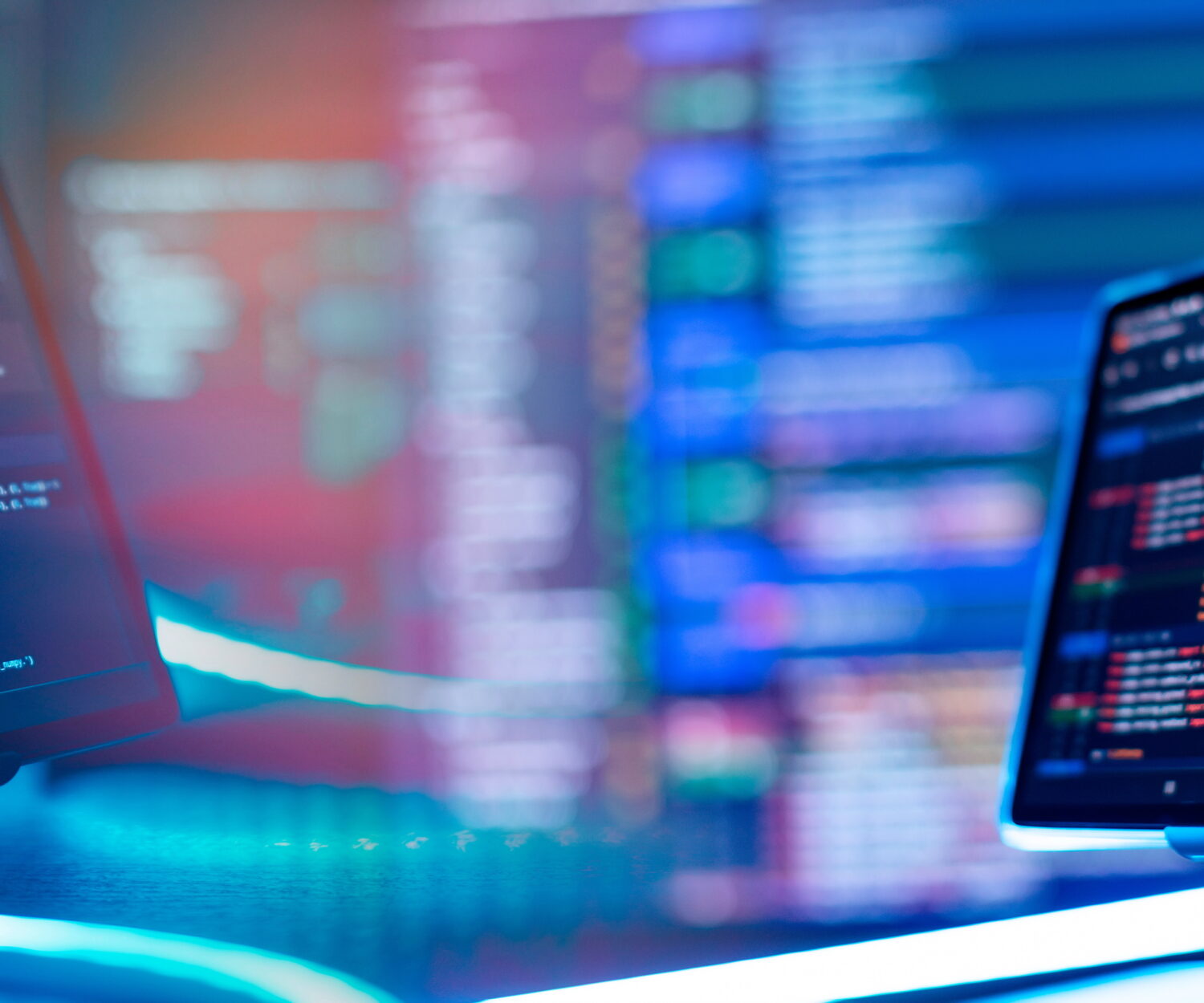 Running Computer data programming. Coding script text on screen. Notebook closeup
