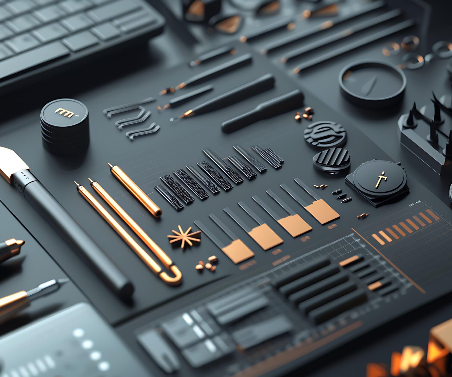 Hyperrealistic details of a financial toolkit with bond analysis tools