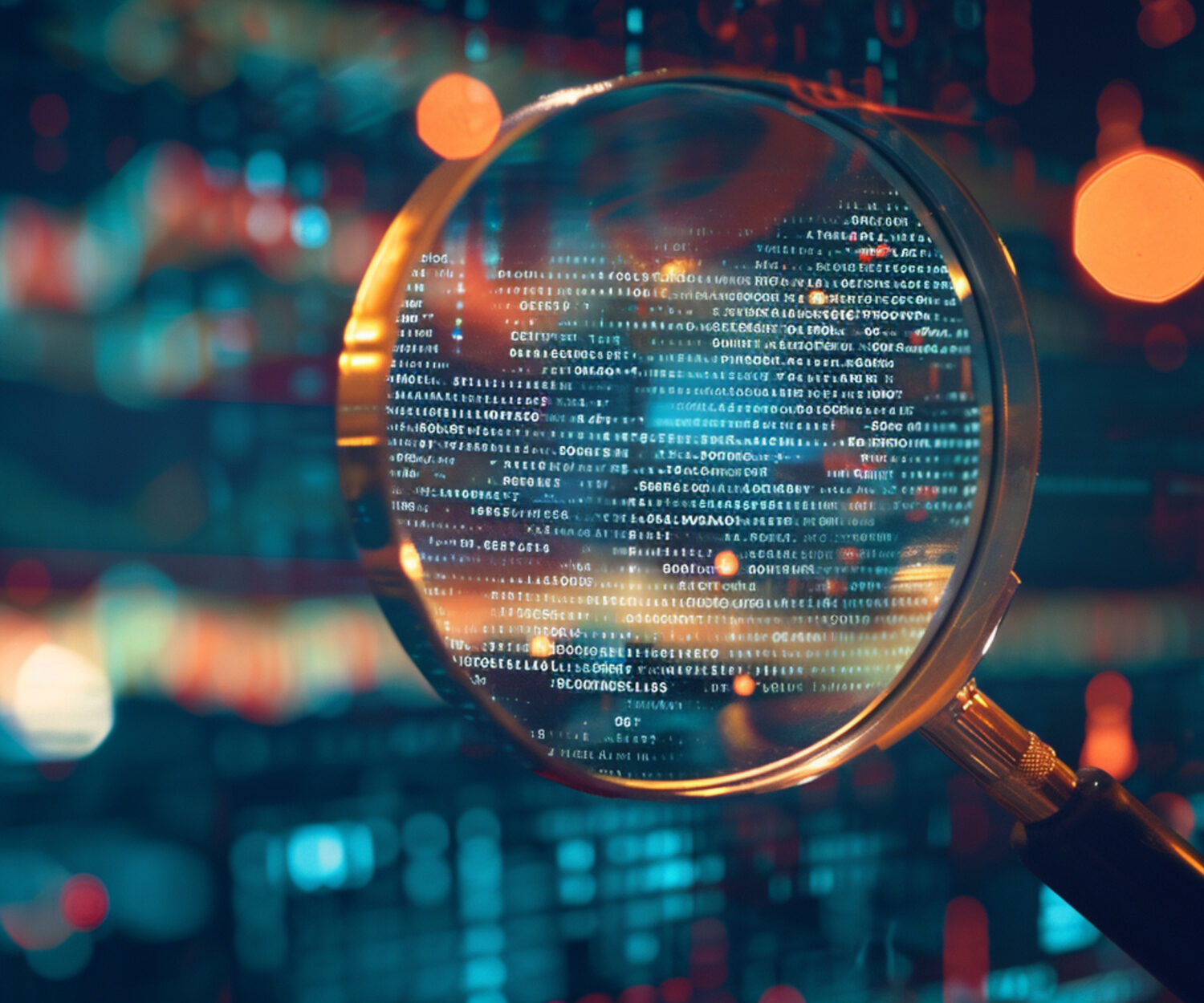 magnifying glass over digital business database