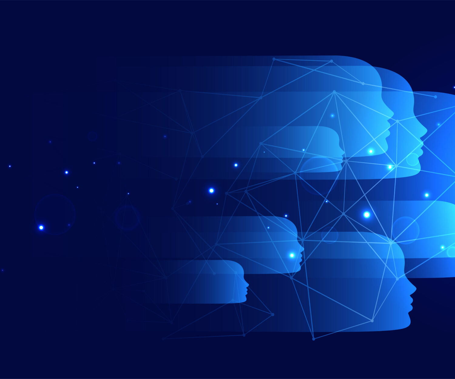 blue technology background with many faces